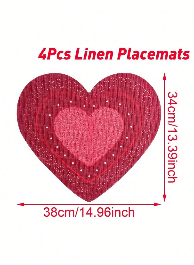 زينة يوم الحب مفارش طاولة بتصميم قلب احمر مناسبة لتزيين حفل يوم الحب او الذكرى السنوية 4 قطع - Image 3